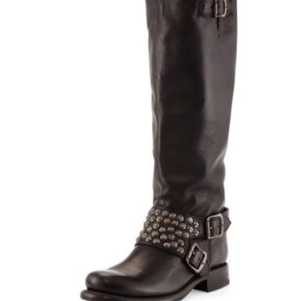 Womens Frye Jenna Studded Tall Distressed Moto Boot Black 6